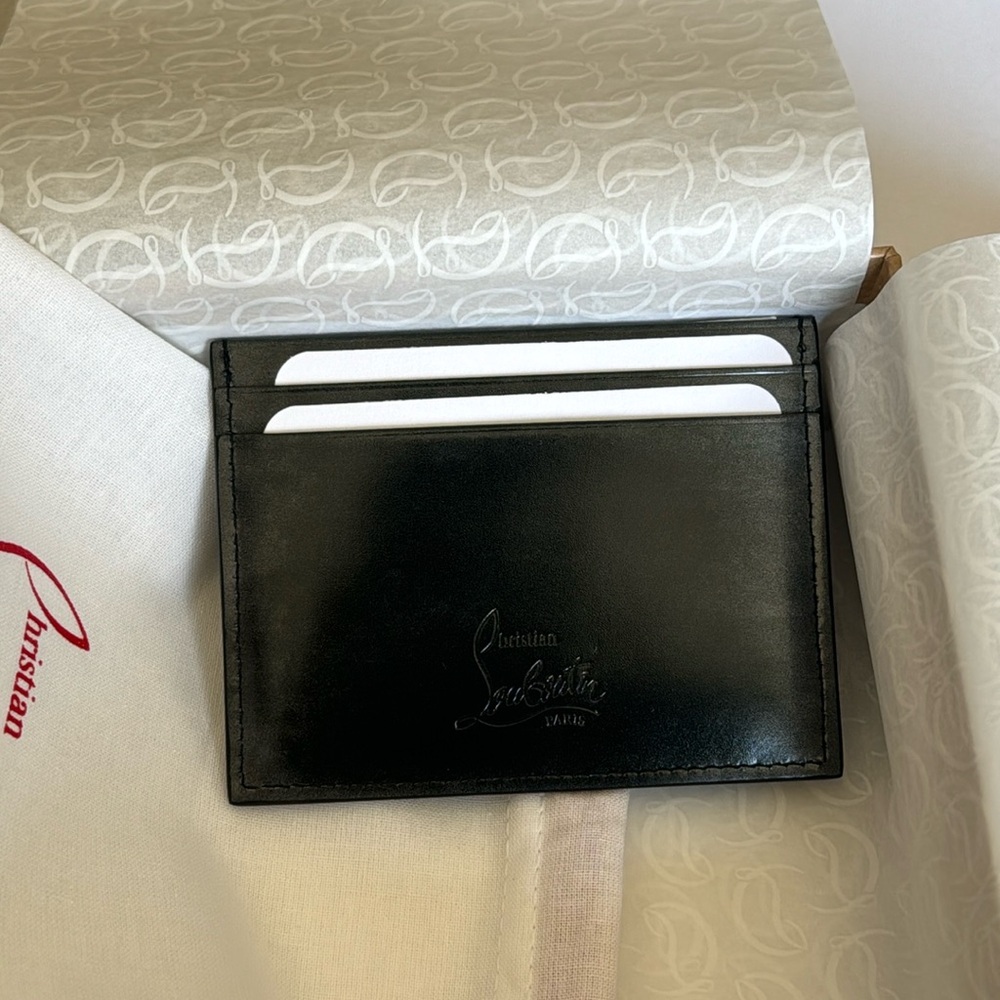 Christian Louboutin kios wallet card case gunmetal ombré silver black holder